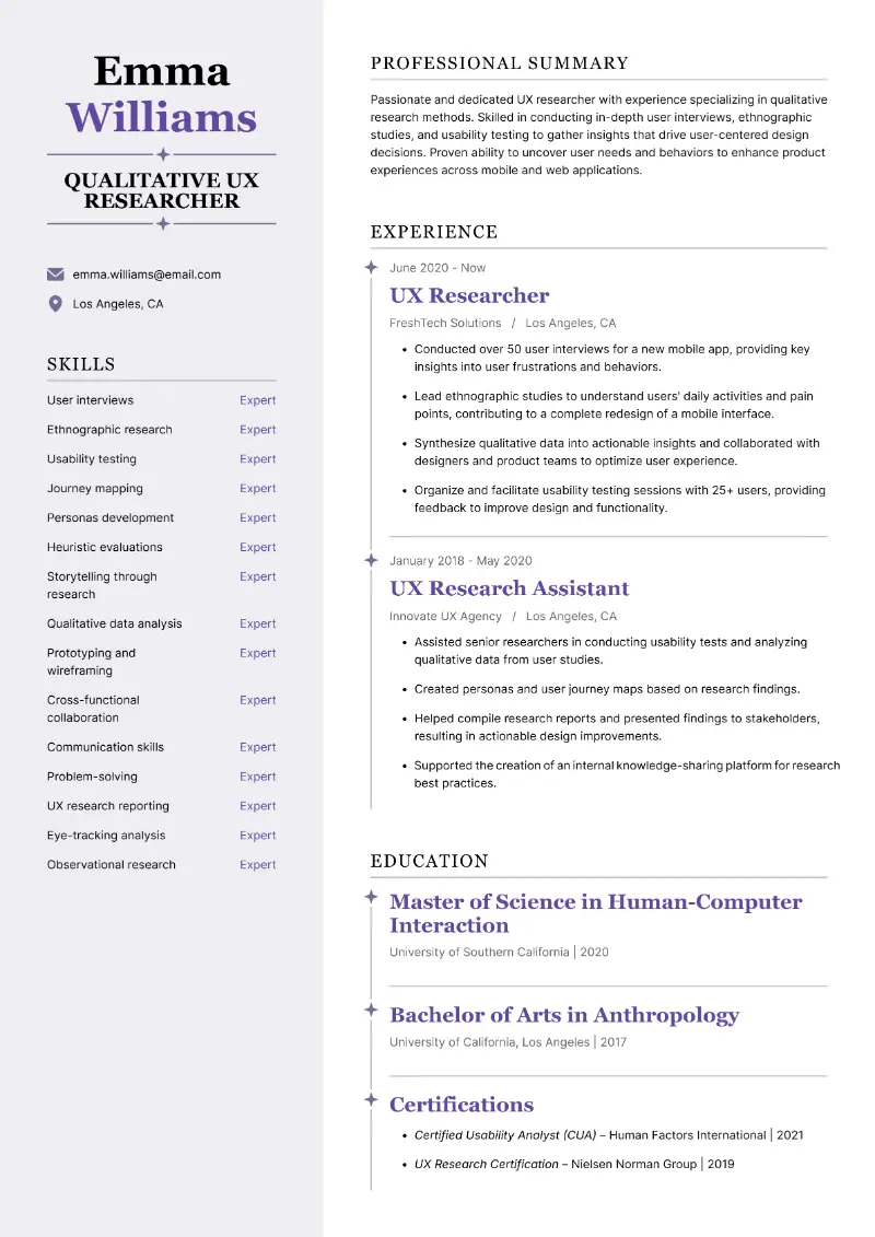 UX Researcher Resume Examples + Complete Guide