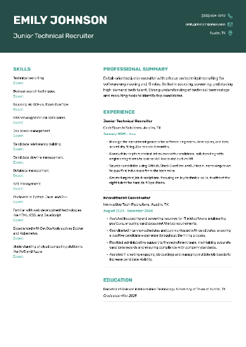 Junior Technical Recruiter Resume Junior Technical Recruiter Resume