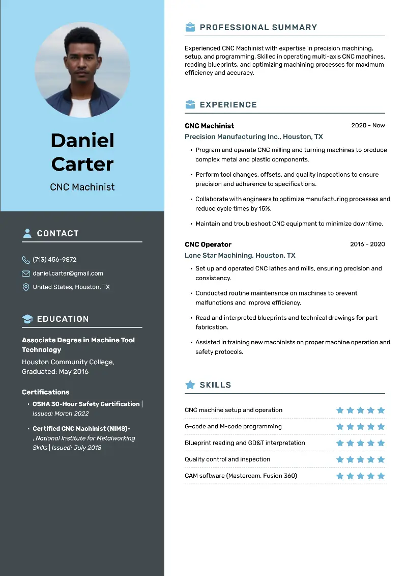 Machinist Resume Examples, Templates & Guide for 2025