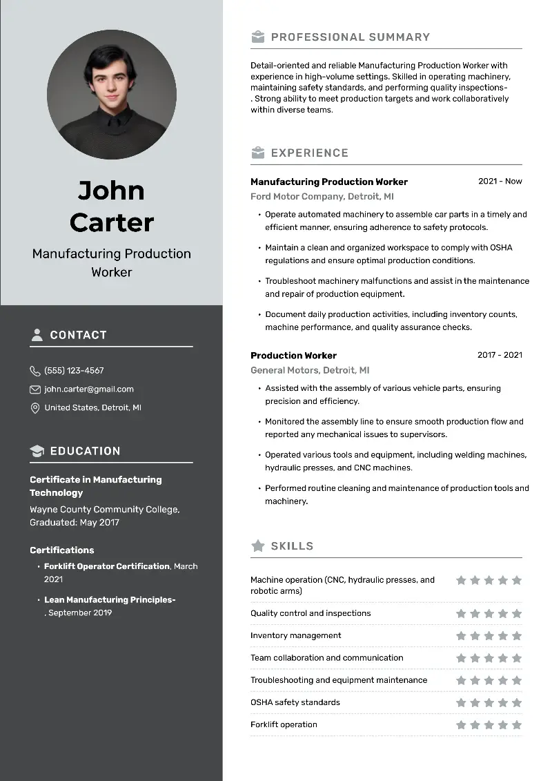 Production Worker Resume Examples and Templates