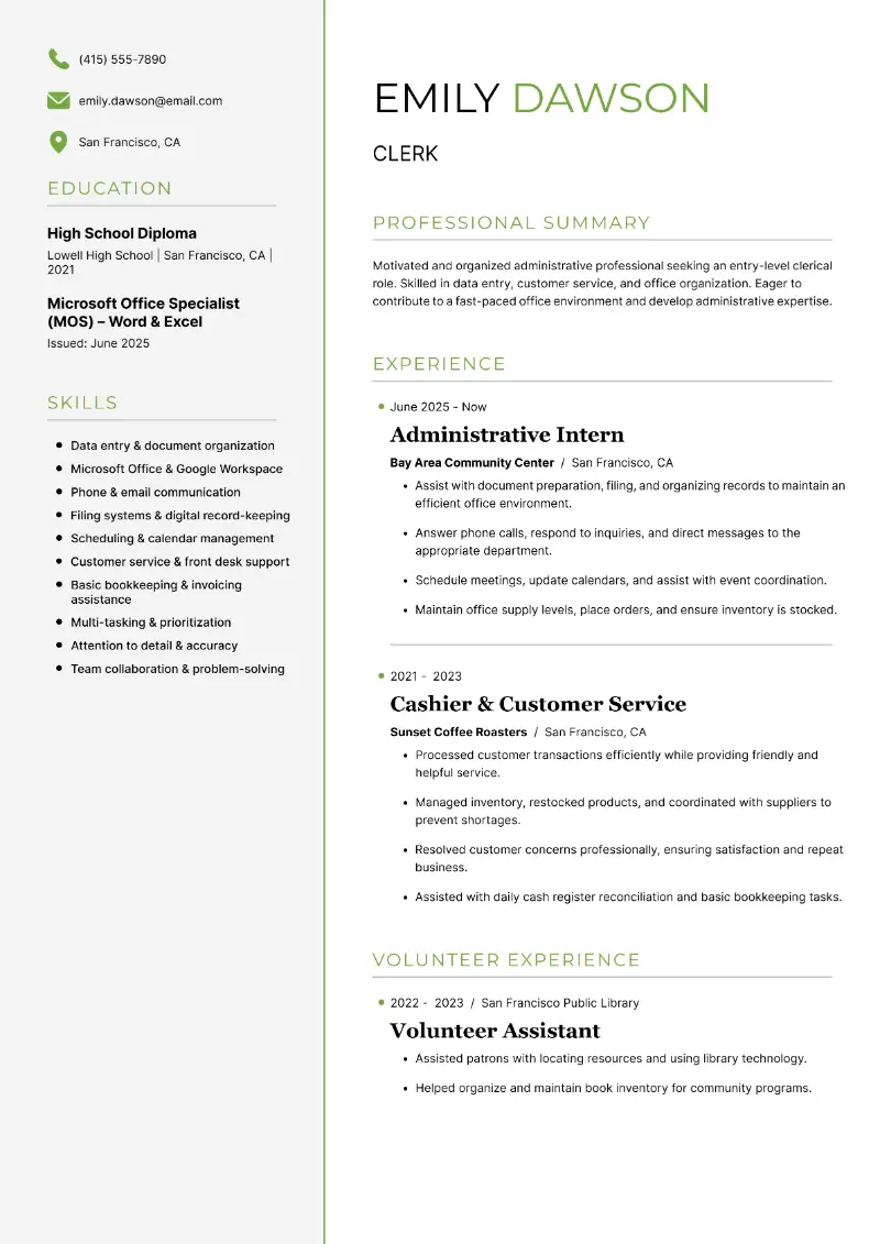 Clerk Resume
