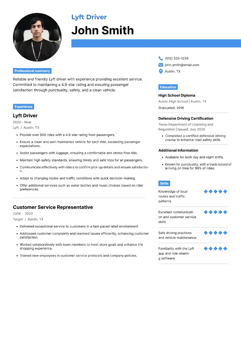 Lyft Driver Resume Examples and Templates for 2025