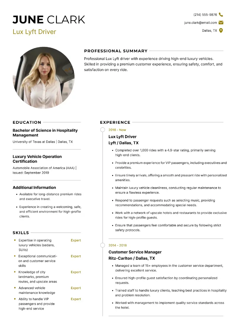 Lux Lyft Driver Resume Lux Lyft Driver Resume