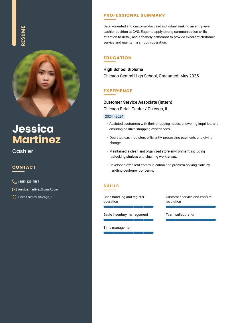 CVS Cashier Resume Samples & Templates for 2025