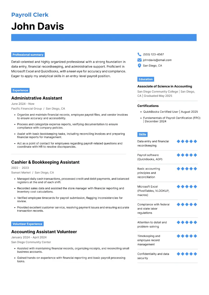 Entry-Level Payroll Resume Examples & Templates