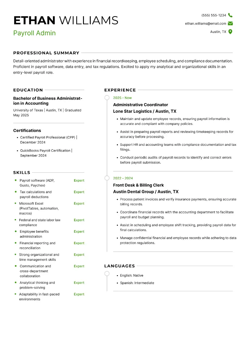Payroll Admin Resume Payroll Admin Resume