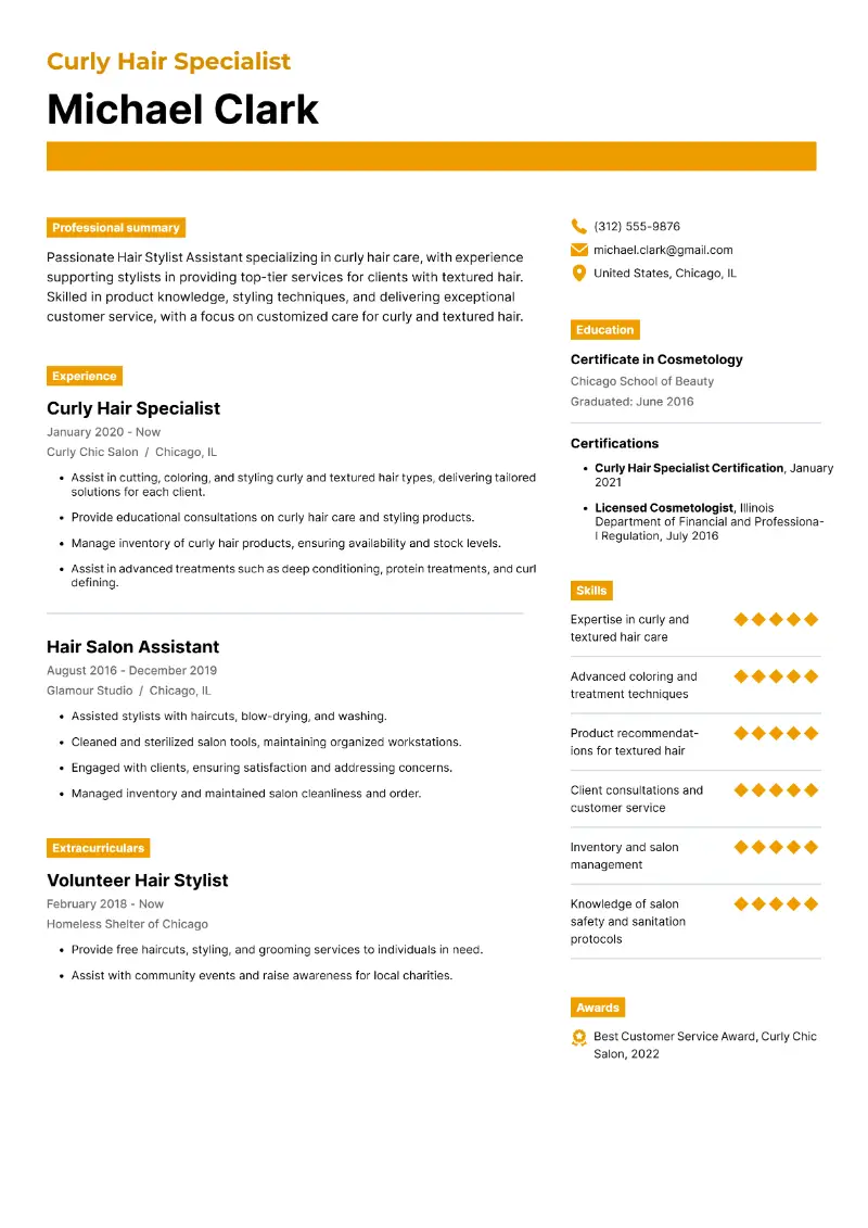 Curly Hair Specialist Resume