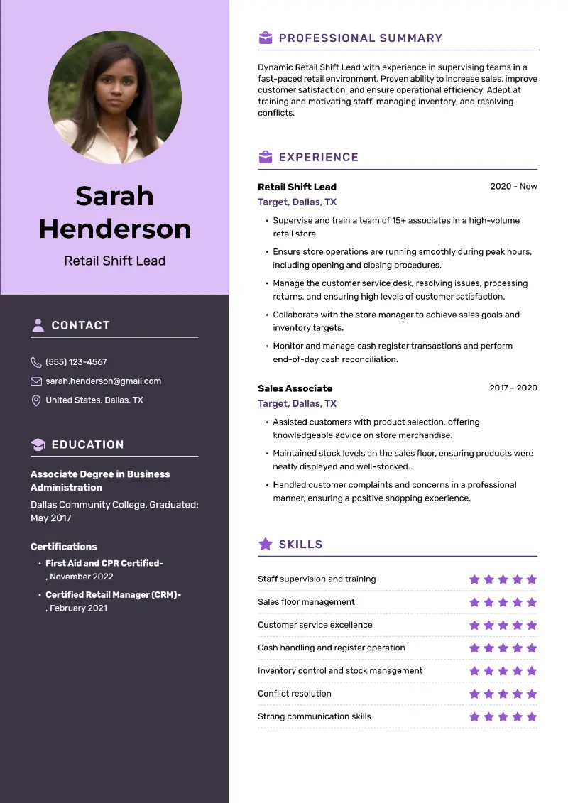 Great Shift Lead Resume Examples and Templates for 2025