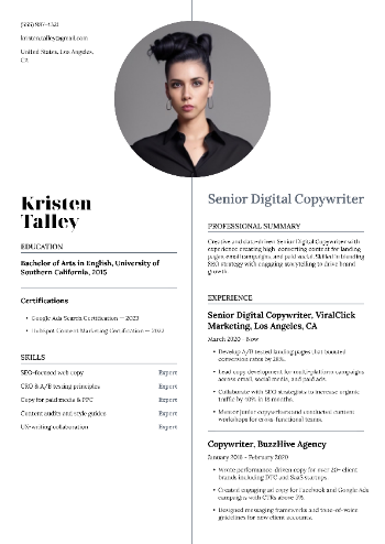 Senior Digital Copywriter CV Example