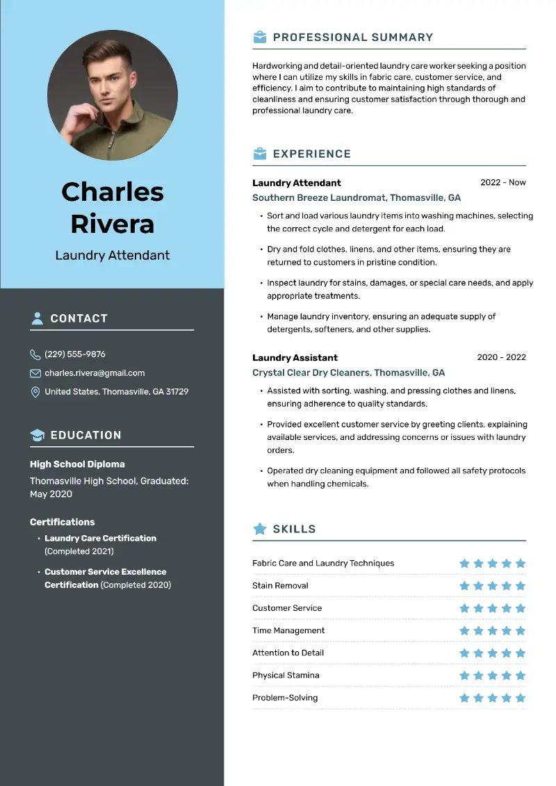 Laundry Attendant Resume