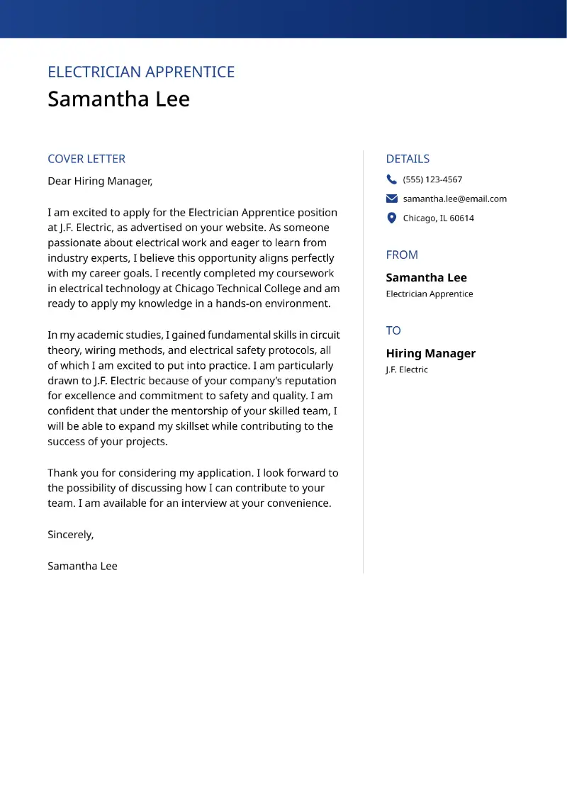 How to Write a Cover Letter for an Electrician Apprentice?