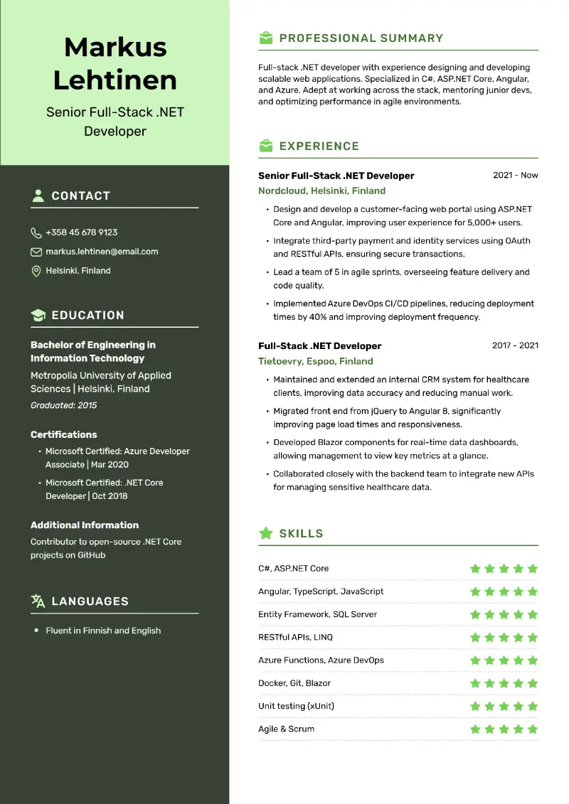 Senior .NET Developer Resume: Examples, Skills & Templates