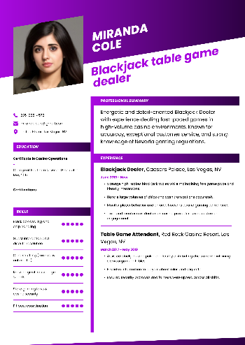 Blackjack table game dealer CV Example