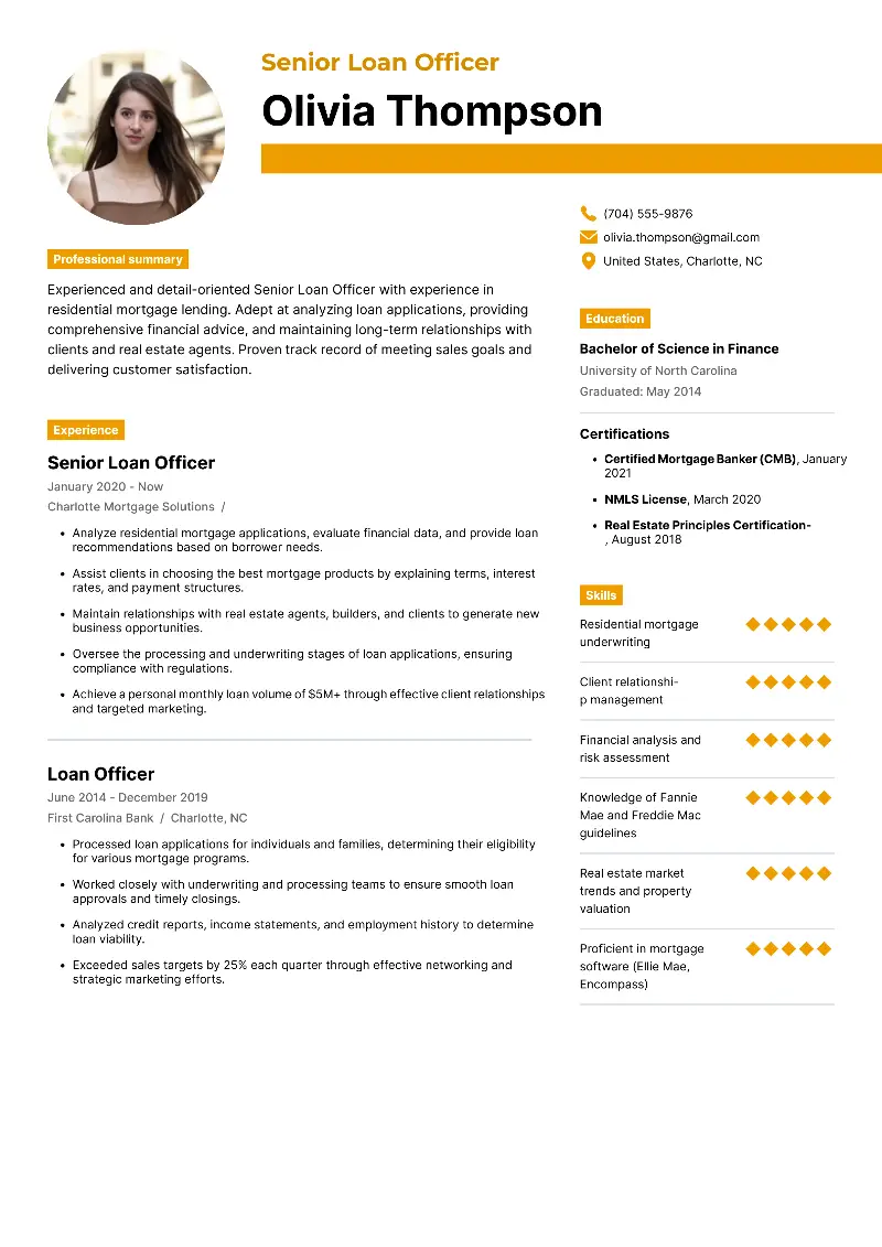 Senior Loan Officer Resume Examples & Guidelines for 2025