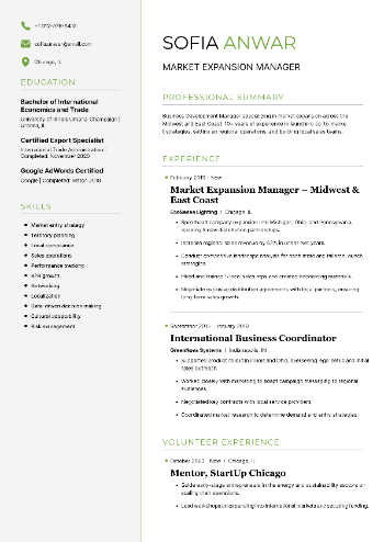 Market Expansion Manager Resume