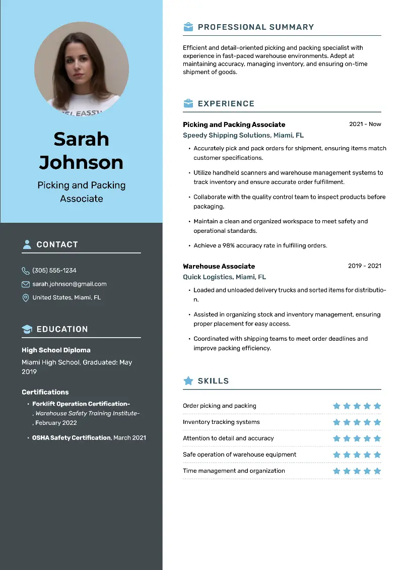 Picking and Packing Resume Examples for 2025