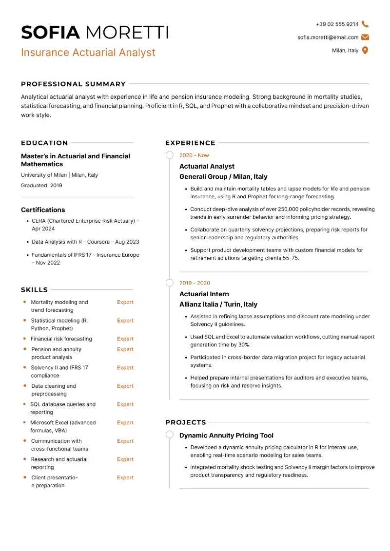 Insurance Actuarial Analyst Resume