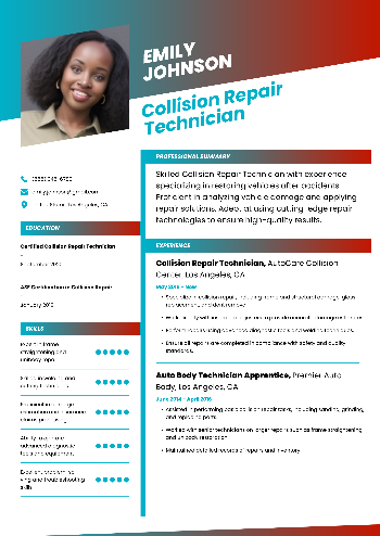 Collision Repair Technician CV Example