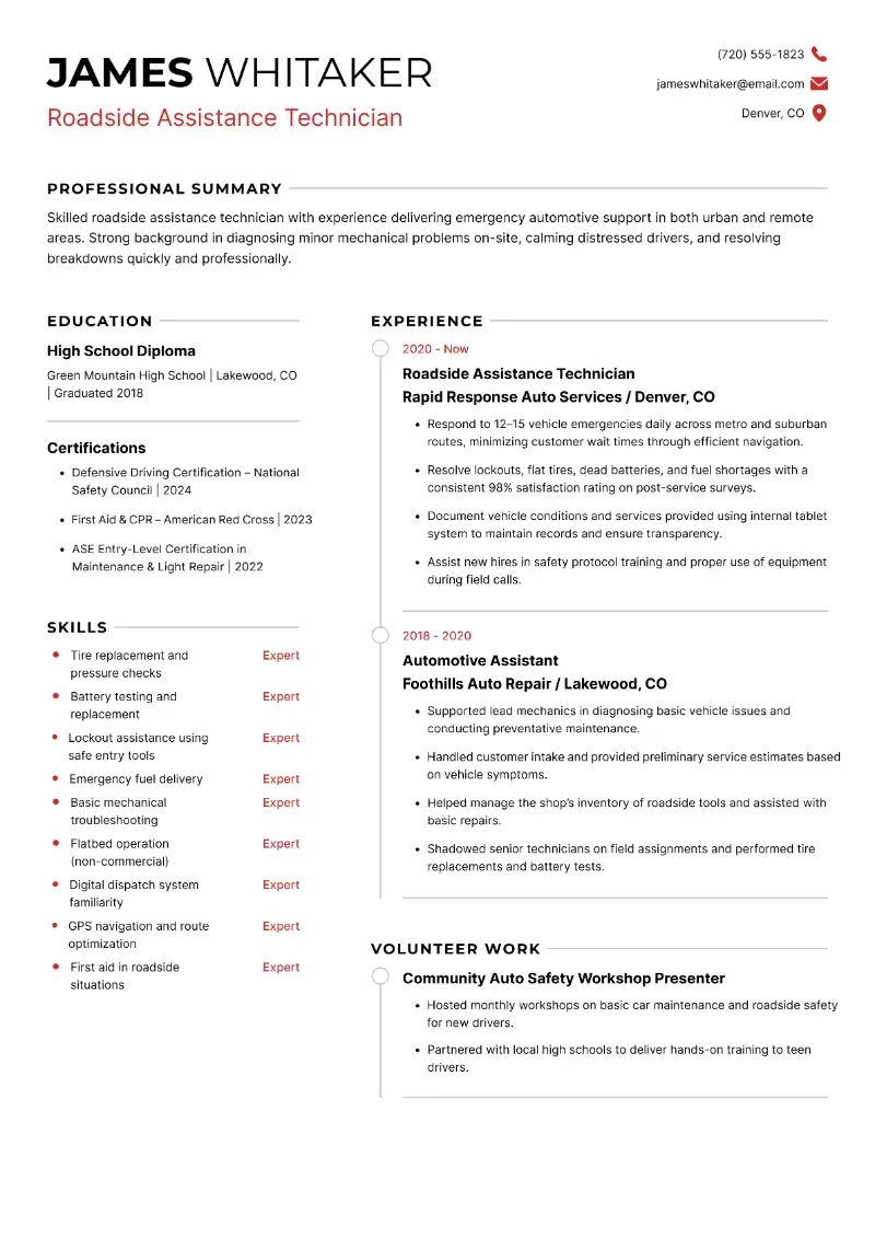 Roadside Assistance Resume Examples + Writing Guide