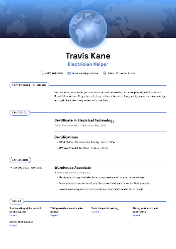 Electrician Helper Resume