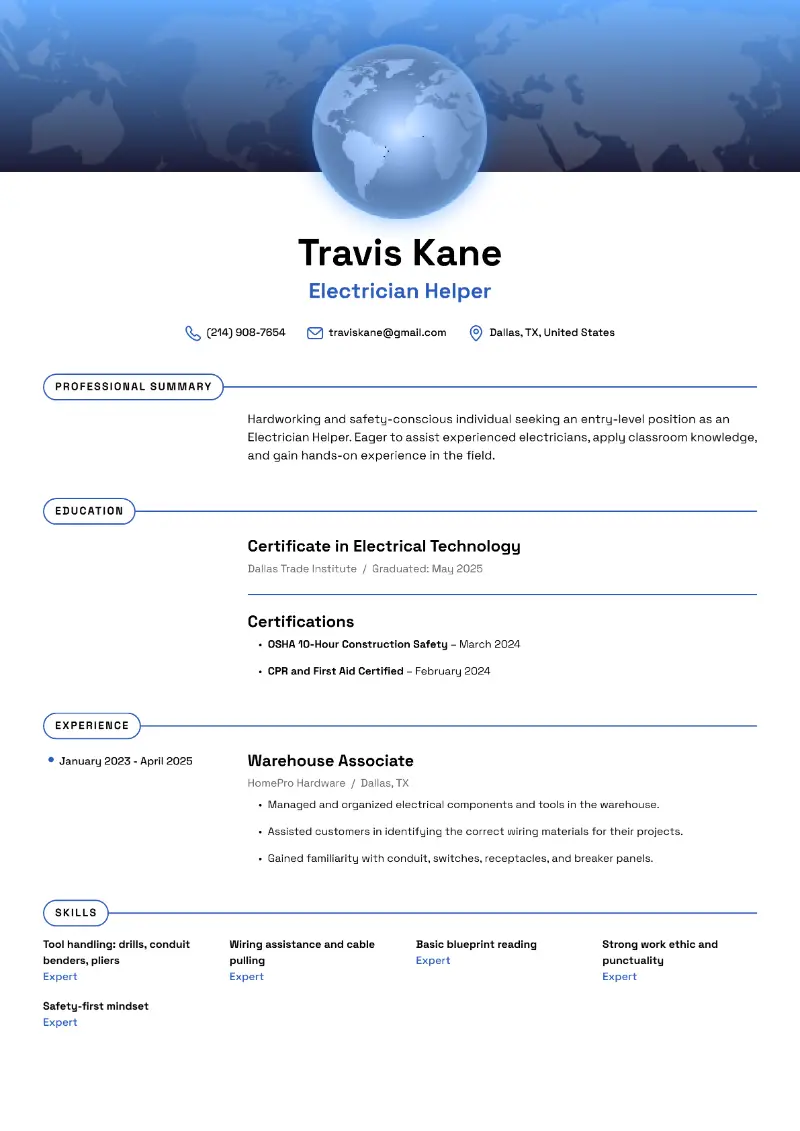 Electrician Helper Resume Examples and Templates for 2025