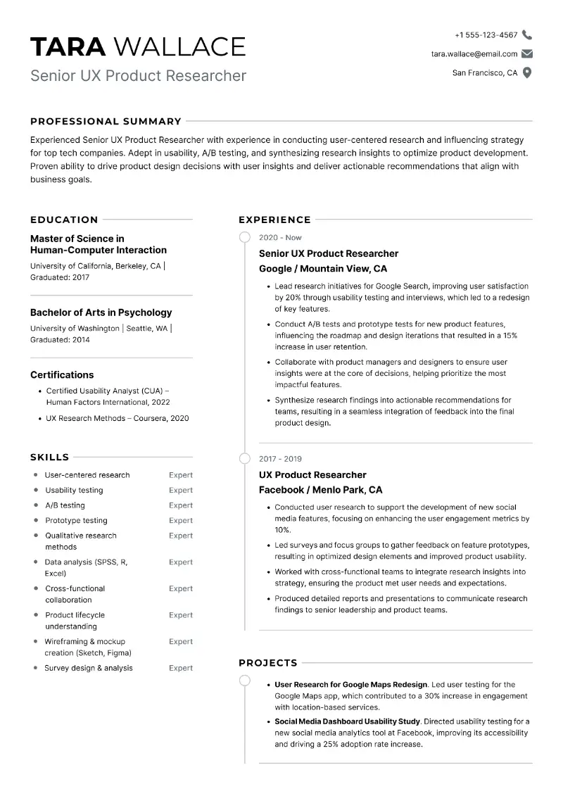 Senior UX Researcher Resume Examples + Tips for 2025