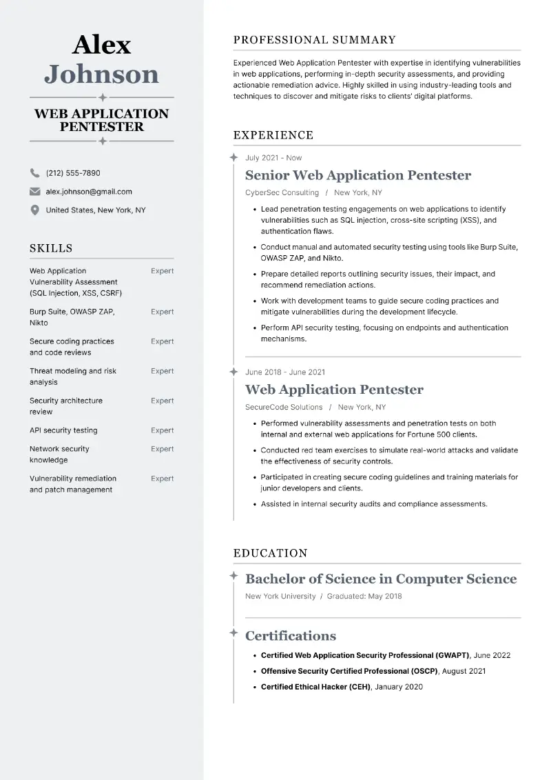 Pentester Resume Examples & Guide for 2025