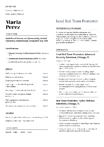 Lead Red Team Pentester  Resume