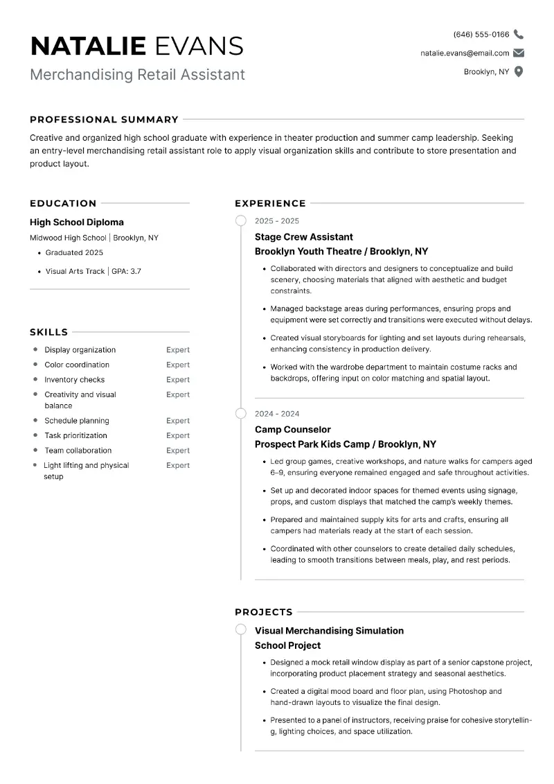 Merchandising Retail Assistant Resume