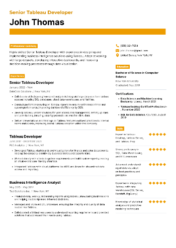 Senior Tableau Developer Resume