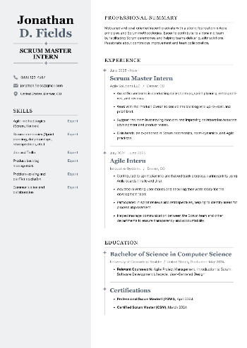 Scrum Master Intern Resume