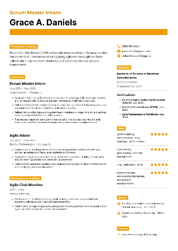 Scrum Master Intern Resume