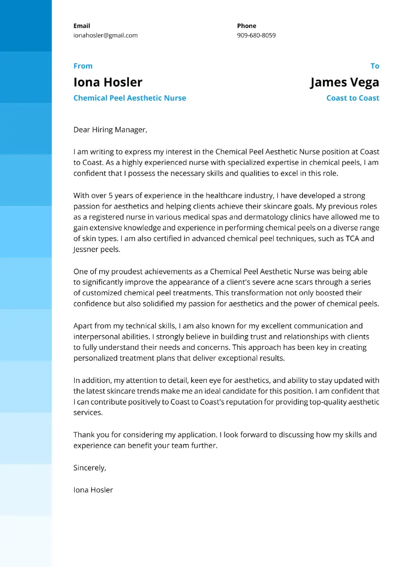 Chemical Peel Aesthetic Nurse Cover Letter