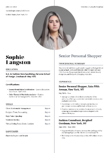 Senior Personal Shopper CV