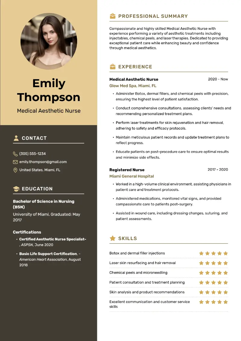 Aesthetic Nurse Resume Examples and Writing Tips for 2025
