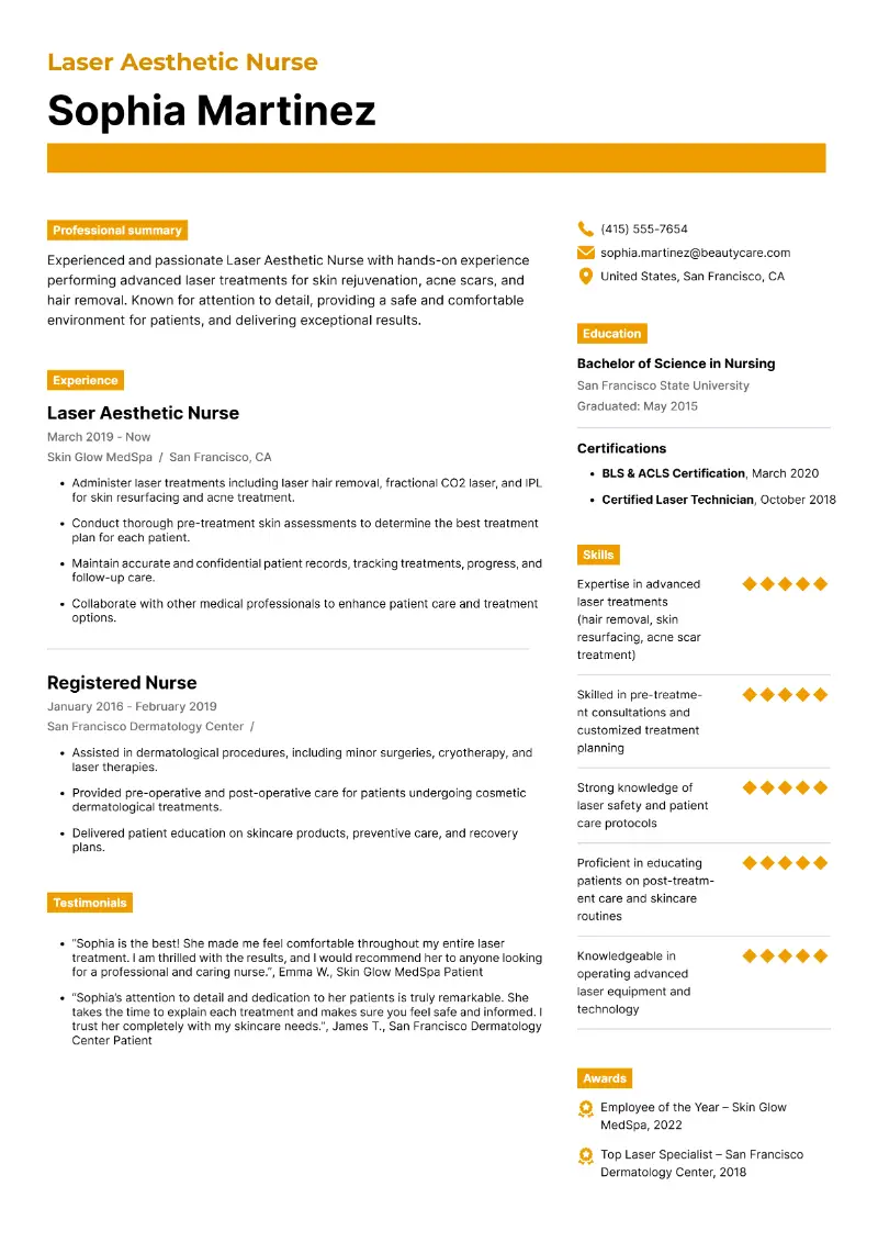 Laser Aesthetic Nurse Resume
