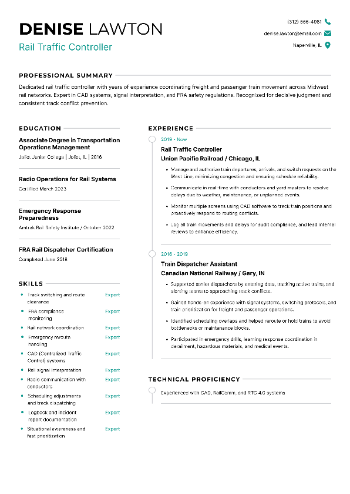 Rail Traffic Controller Resume