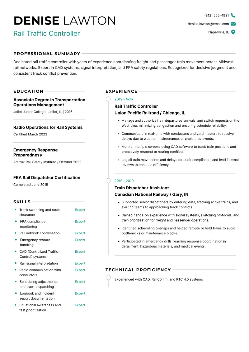 Rail Traffic Controller Resume