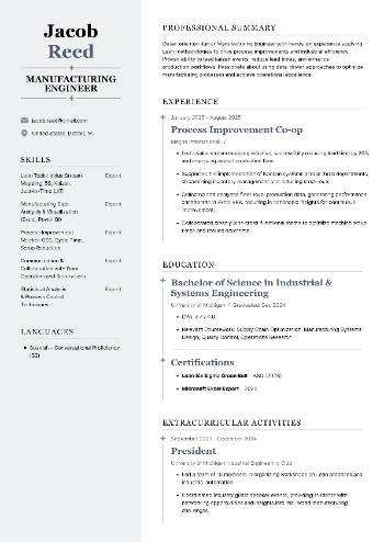 Manufacturing Engineer Resume