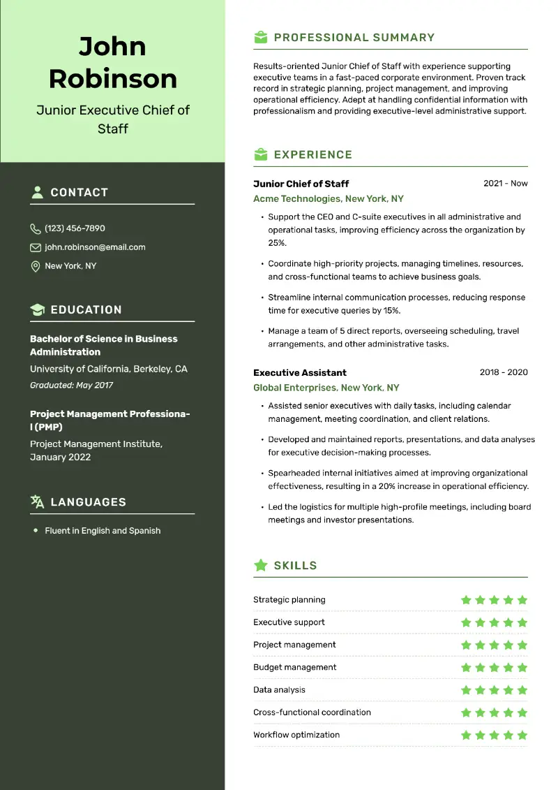 Junior Chief of Staff Resume Examples + Expert Tips