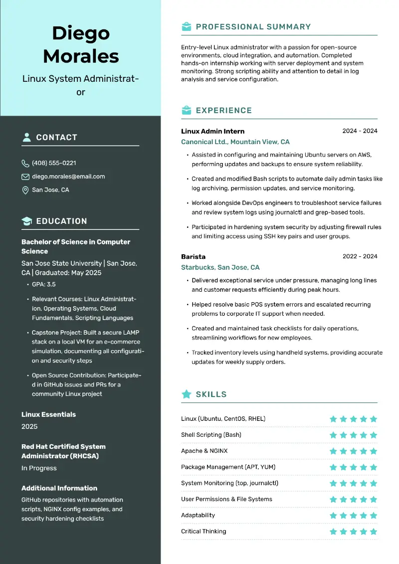 Linux System Administrator Resume