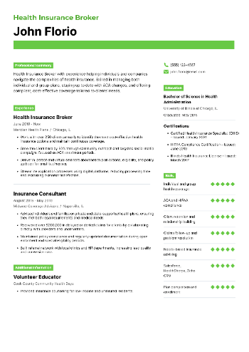 Health Insurance Broker CV Example