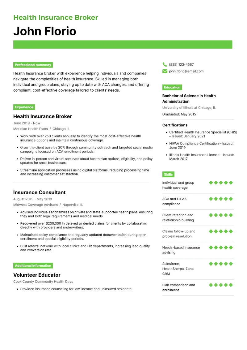 Insurance Broker Resume Examples and Strategies for 2025