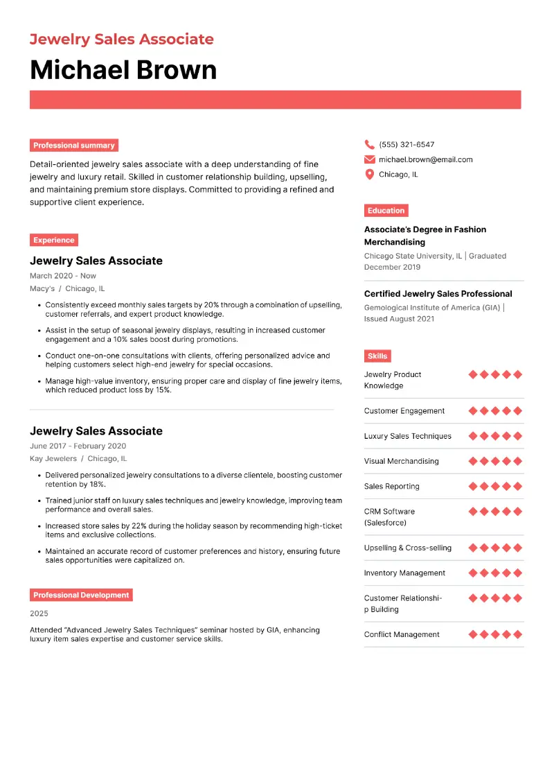 Jewelry Sales Associate Resume
