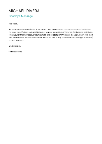 Goodbye Message Cover Letter