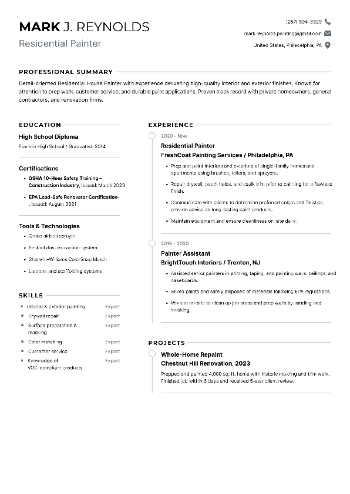 Residential Painter CV Example