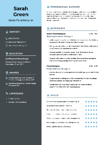 Senior Floral Designer Resume