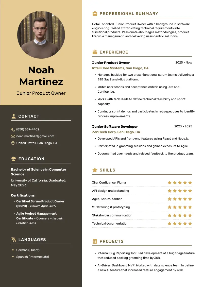 Junior Product Owner Resume Examples and Guide for 2025