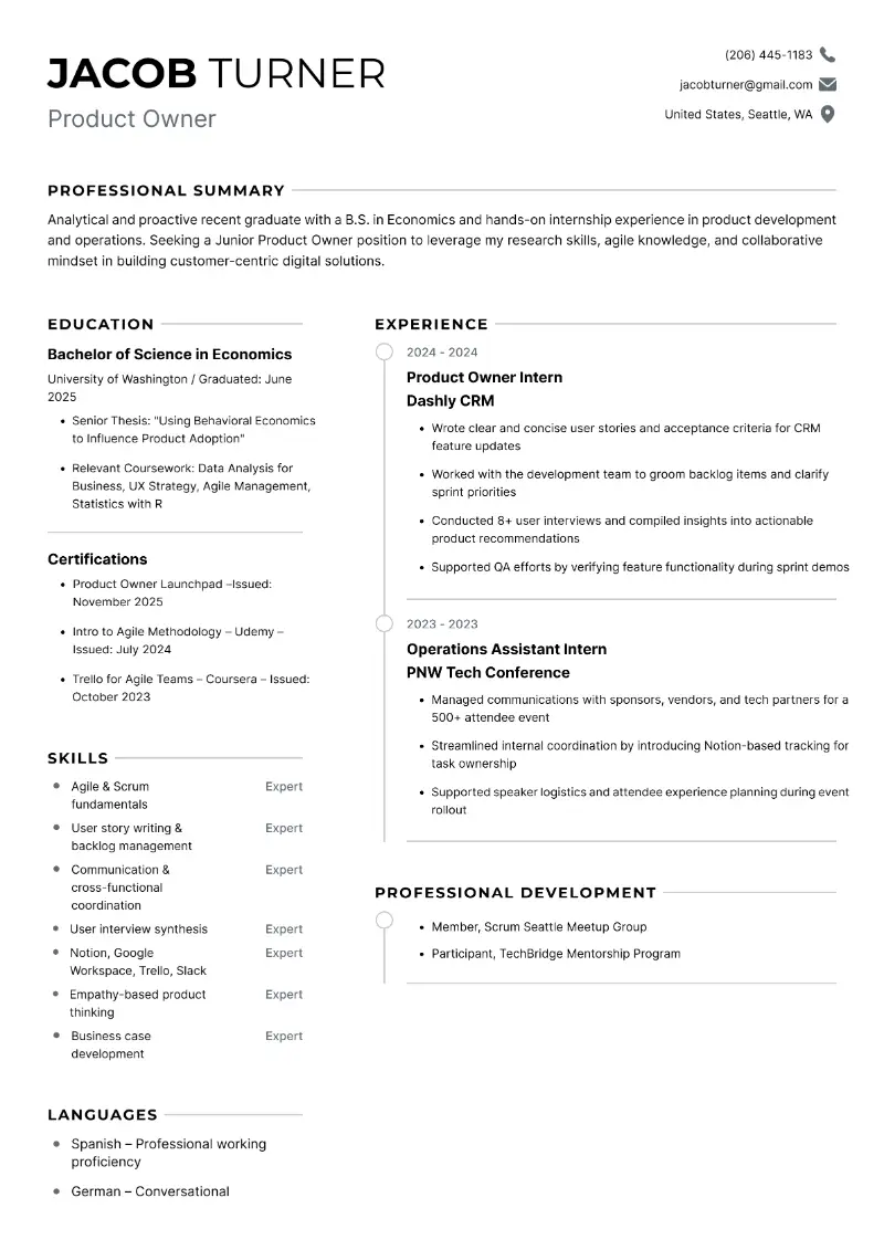 Product Owner Resume