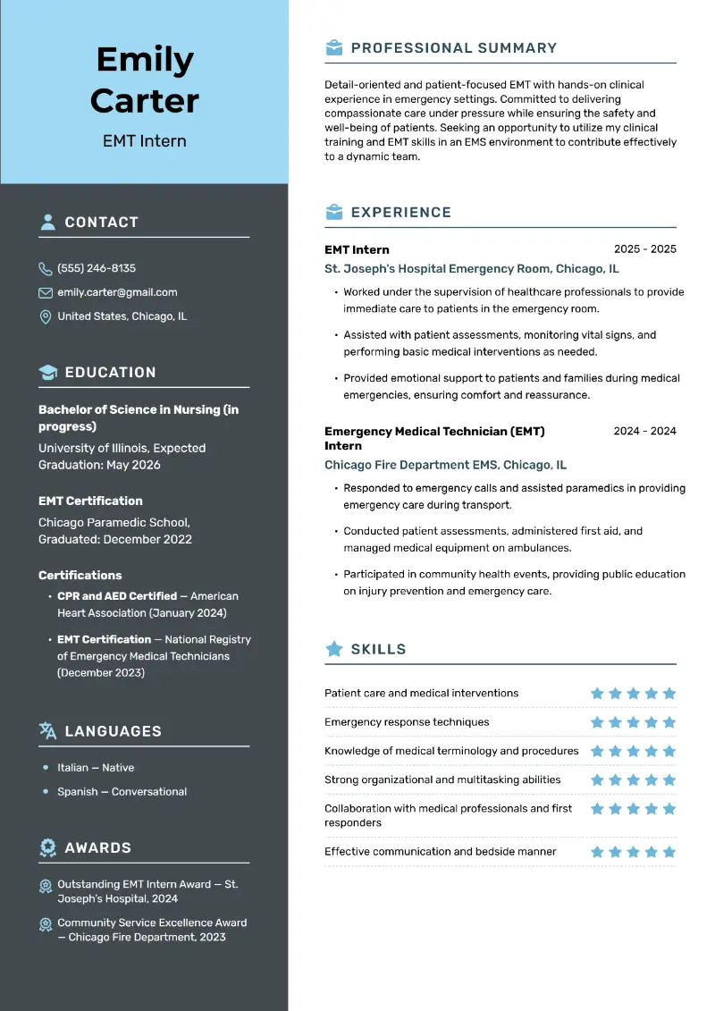 EMT Intern Resume